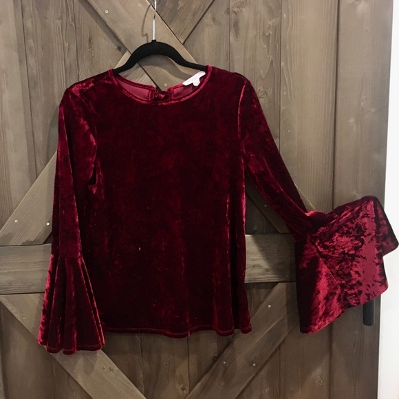 XS Crushed Velvet Rich Merlot Top - Picture 2 of 6